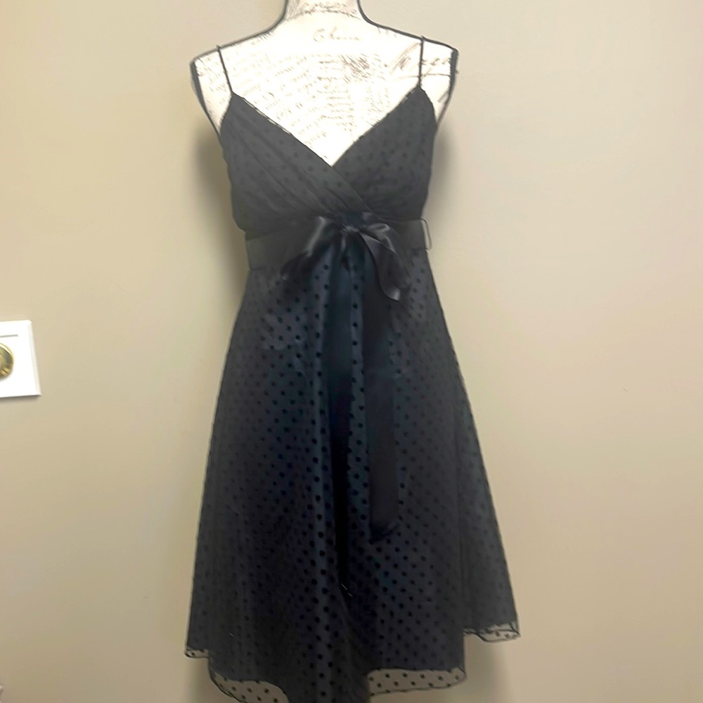 black with polka dot sheer overlay